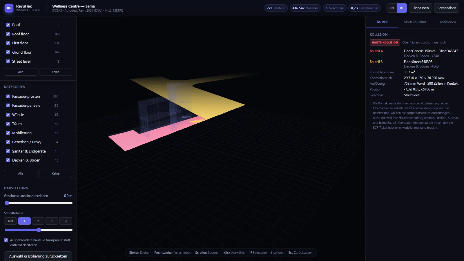 The same tool with its interface switched to German BIM terminology.